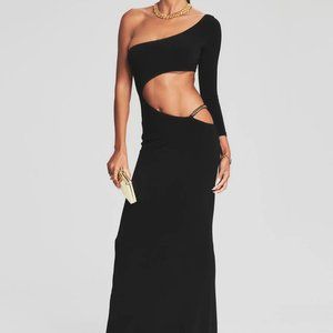 NWT Retrofete Black Whitney Cutout Gold Chain One Shoulder Maxi Dress Size Small